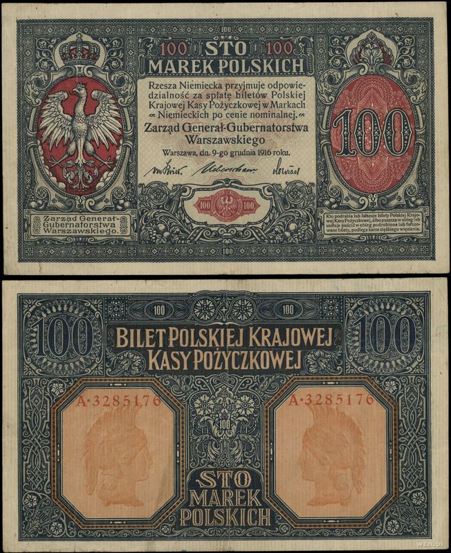 Polska, 100 marek polskich, 9.12.1916