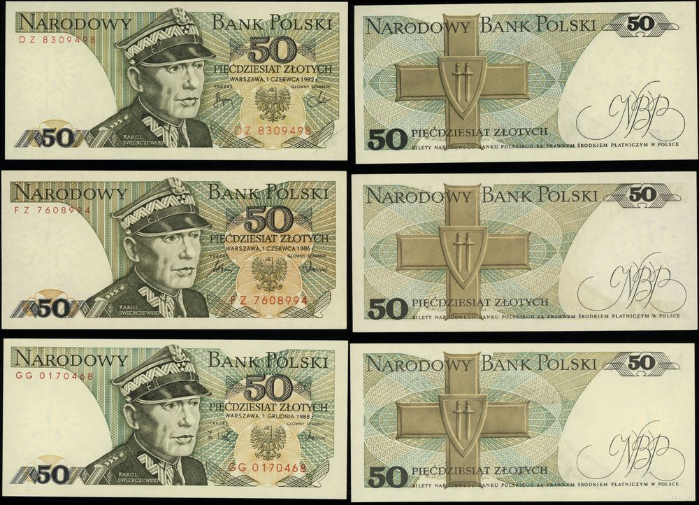 Polska, zestaw: 3 x 50 złotych, 1982–1988