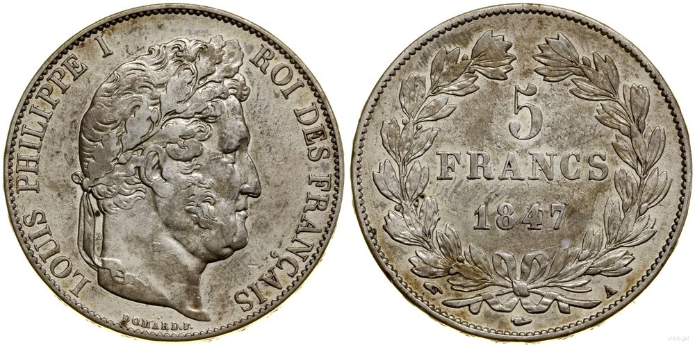 Francja, 5 franków, 1847 A