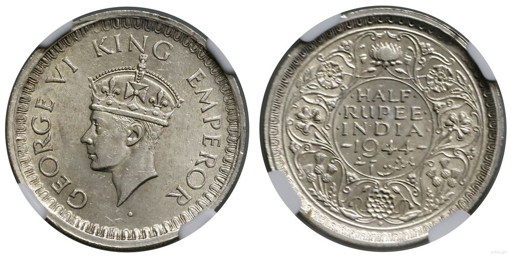 Indie, 1/2 rupii, 1944