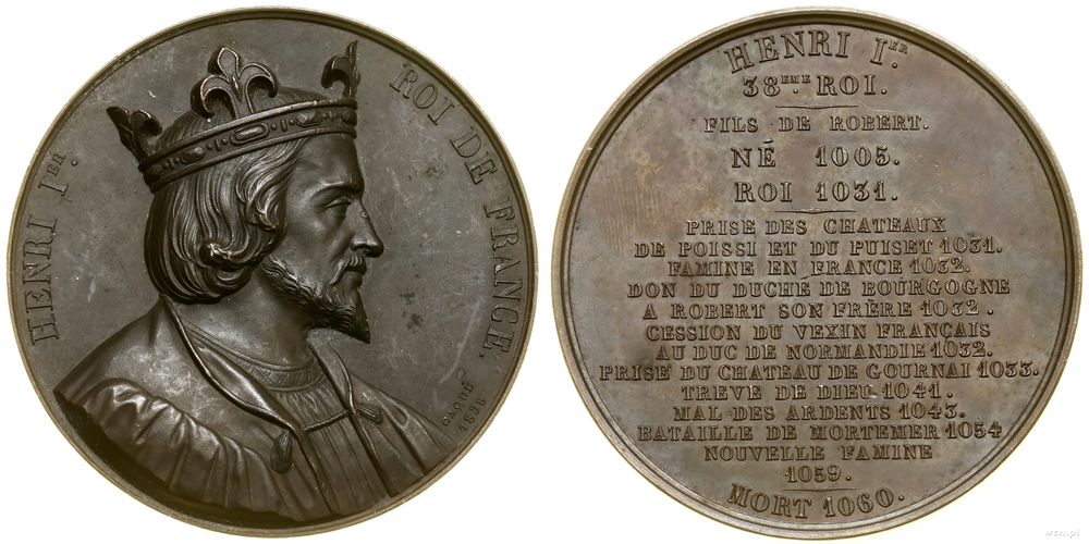 Francja, medal z serii władcy Francji – Henryk I, 1838
