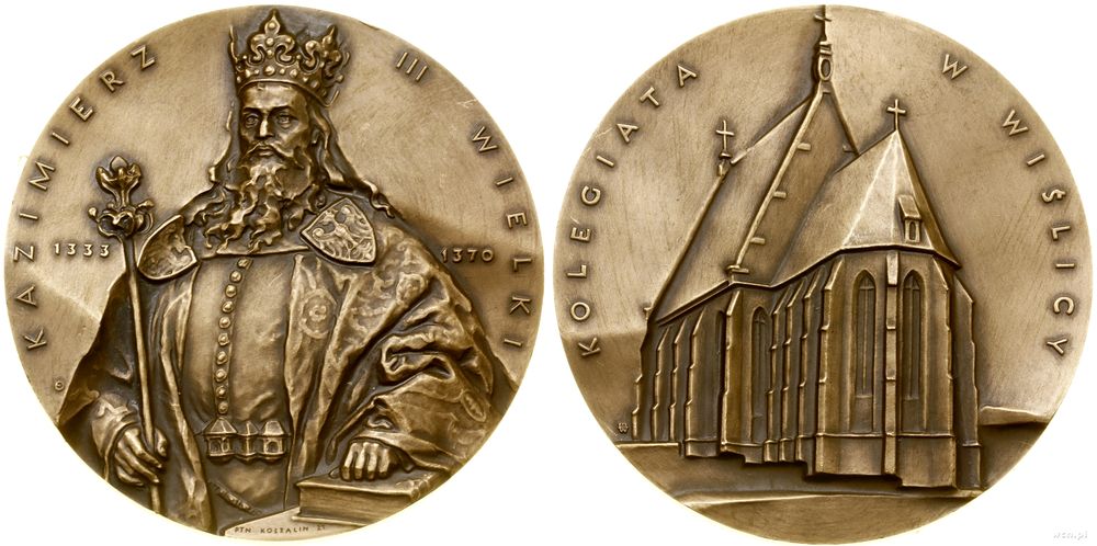 Polska, medal z serii królewskiej koszalińskiego oddziału PTAiN – Kazimierz Wielki, 1993