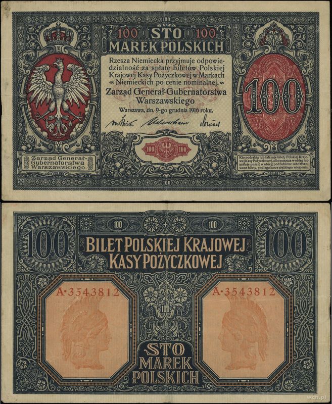 Polska, 100 marek polskich, 9.12.1916