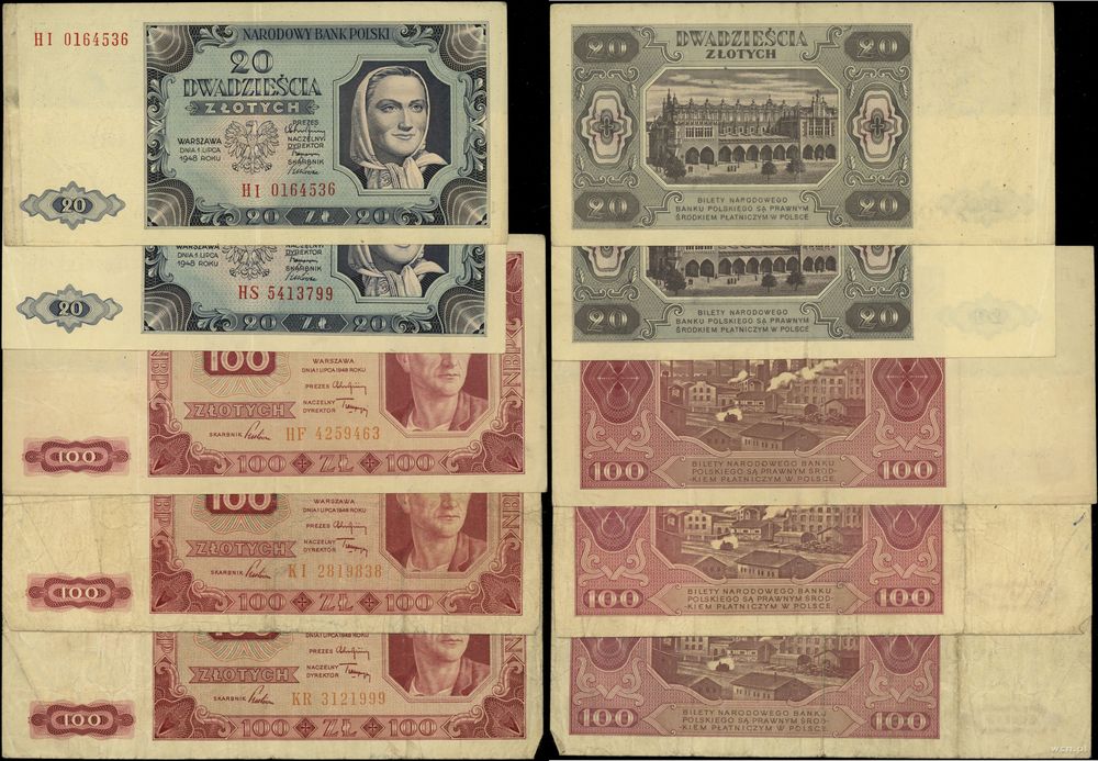 Polska, zestaw 5 banknotów, 1.07.1948