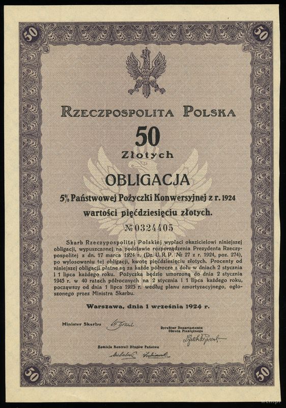 Rzeczpospolita Polska (1918–1939), zestaw 3 obligacji, 1.09.1924