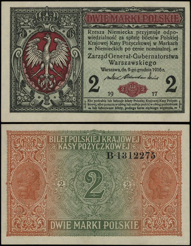Polska, 2 marki polskie, 9.12.1916