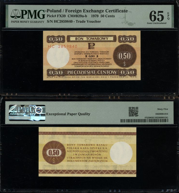 Polska, bon na 50 centów, 1.10.1979