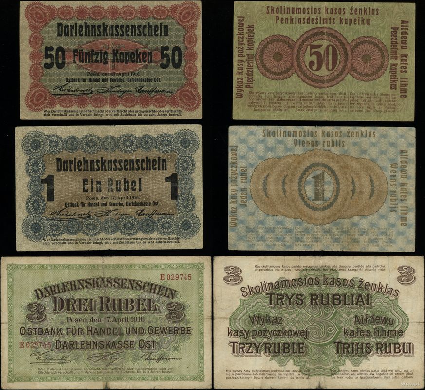 Polska, zestaw 3 banknotów, 17.04.1916