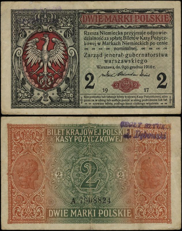 Polska, 2 marki polskie, 9.12.1916
