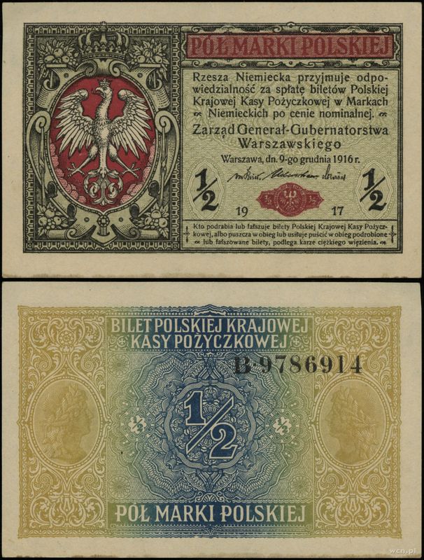 Polska, 1/2 marki polskiej, 9.12.1916
