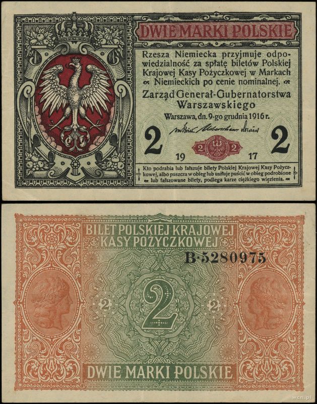 Polska, 2 marki polskie, 9.12.1916