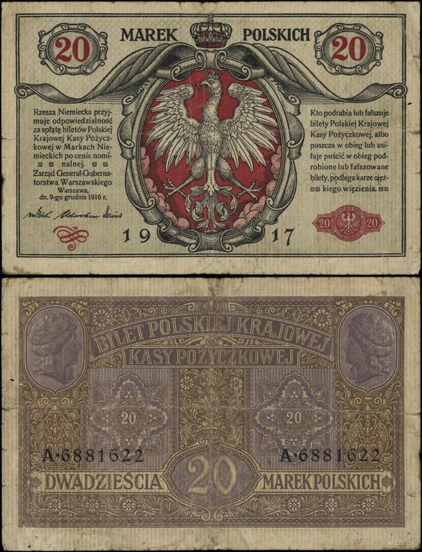 Polska, 20 marek polskich, 9.12.1916