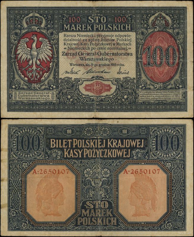 Polska, 100 marek polskich, 9.12.1916