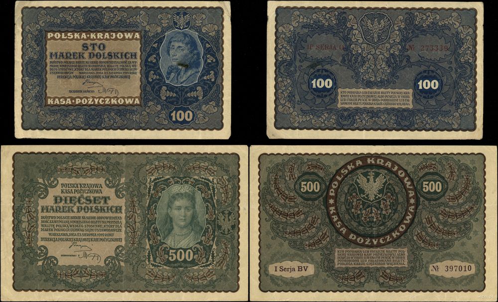 Polska, zestaw 4 banknotów, 1919–1920