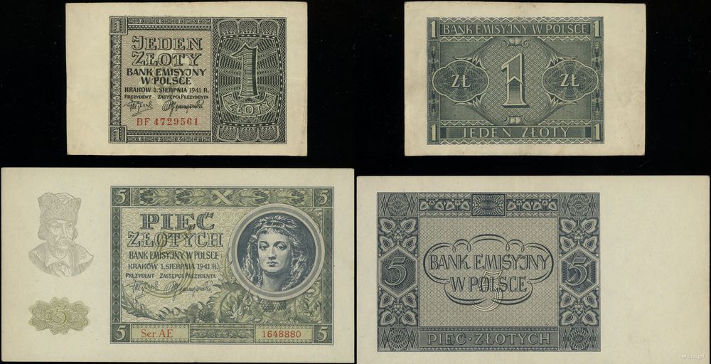 Polska, zestaw 4 banknotów, 1.08.1941