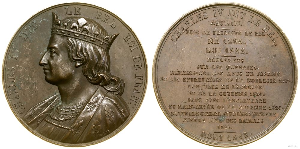 Francja, medal z serii władcy Francji – Karol IV Piękny, XIX w.