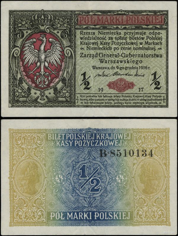 Polska, 1/2 marki polskiej, 9.12.1916