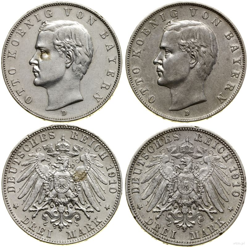 Niemcy, lot 2 x 3 marki, 1910 D