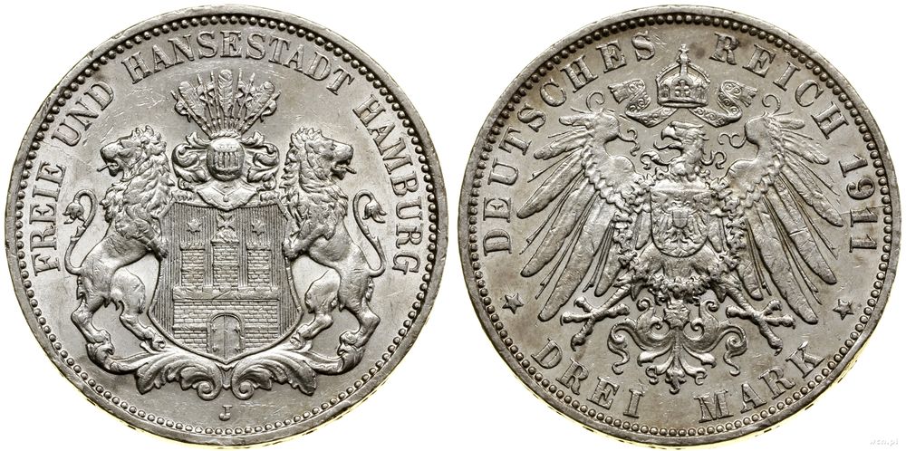Niemcy, 3 marki, 1911 J