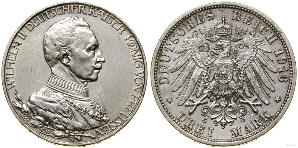 Niemcy, 3 marki, 1913 A