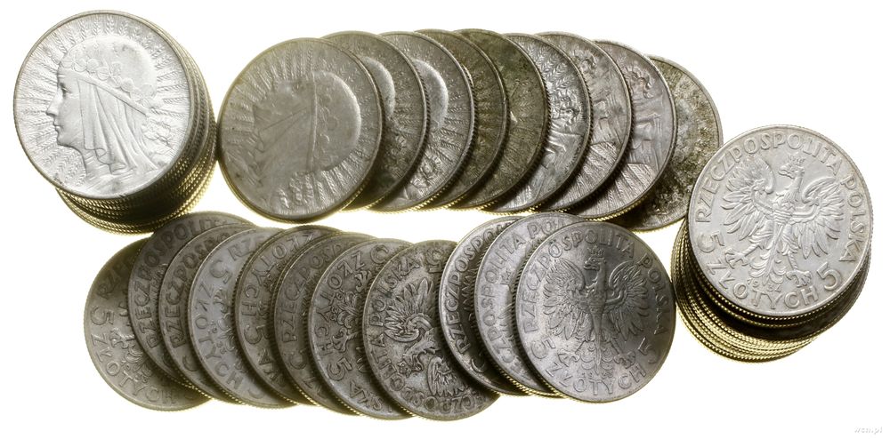 Polska, zestaw 50 x 5 złotych, różne roczniki