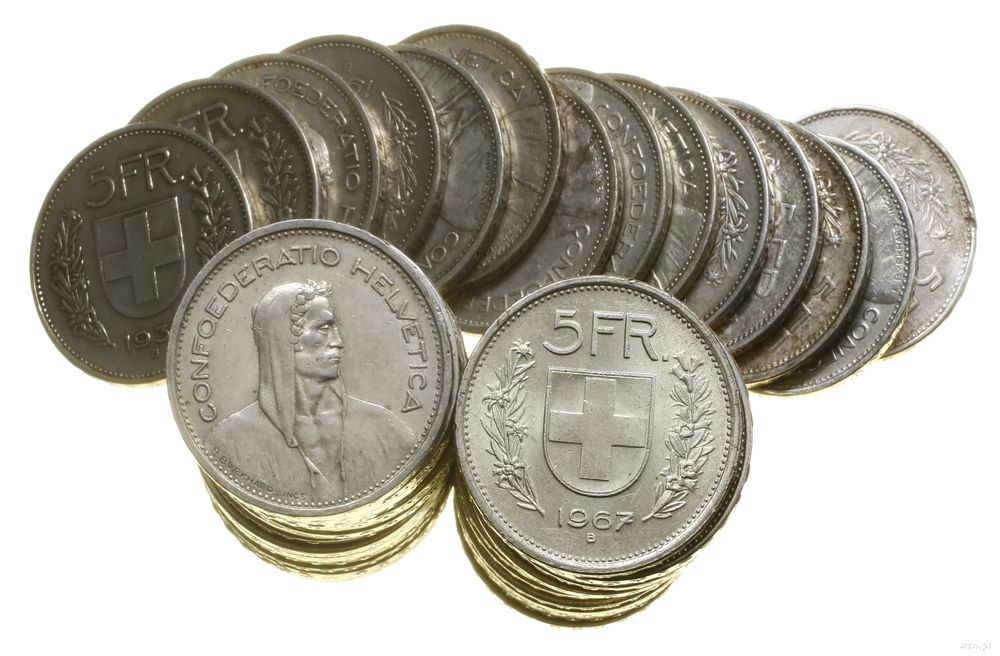 Szwajcaria, zestaw 50 x 5 franków, różne roczniki