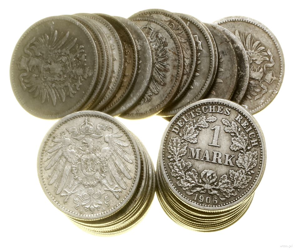 Cesarstwo Niemieckie, zestaw 50 x 1 marka, róźne roczniki