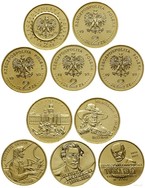 Polska, zestaw 5 x 2 złote, 1999