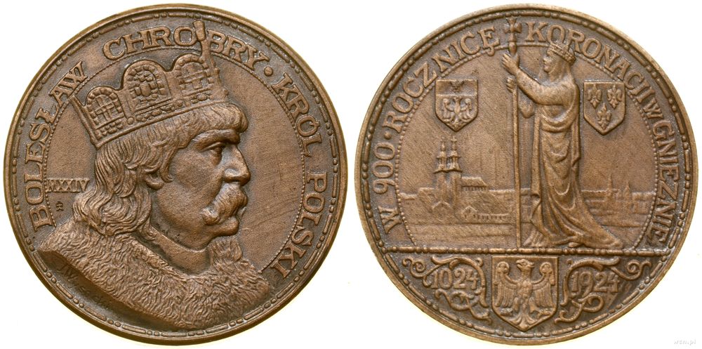 Polska, medal wybity na 900. Rocznicę Koronacji Bolesława Chrobrego, 1924