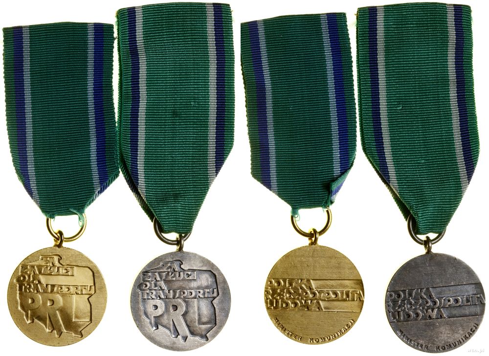 Polska, zestaw 2 x Odznaka „Za zasługi dla transportu Polskiej Rzeczypospolitej Ludowej”, 1976–1996