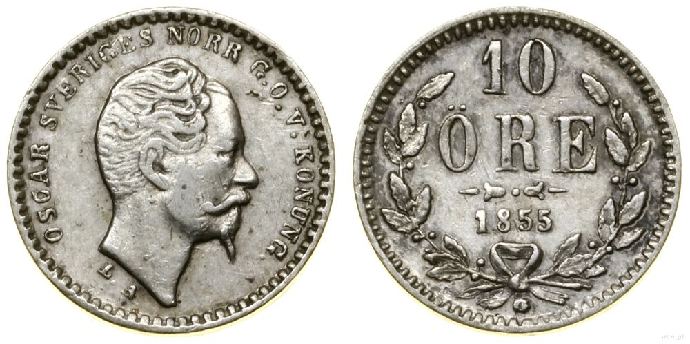Szwecja, 10 öre, 1855