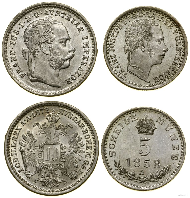 Austria, zestaw: 5 i 10 krajcarów, 1858, 1872