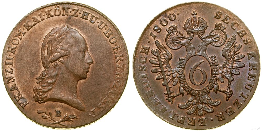 Austria, 6 krajcarów, 1800 B