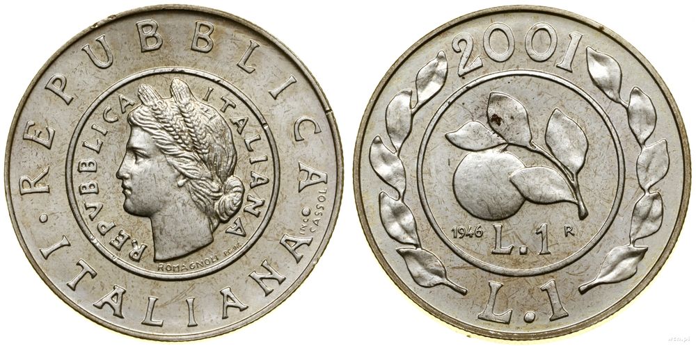 Włochy, 1 lir, 2001