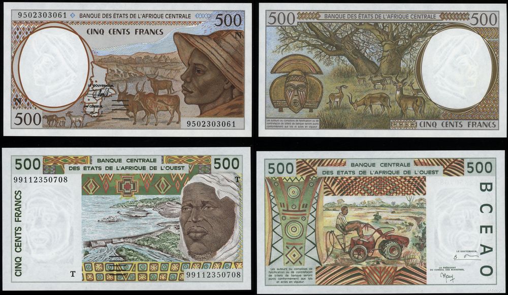 zestaw różnych banknotów, zestaw: 2 x 500 franków, 1998–2000