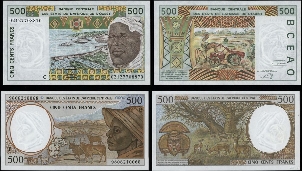 zestaw różnych banknotów, zestaw: 2 x 500 franków, 1994–2000