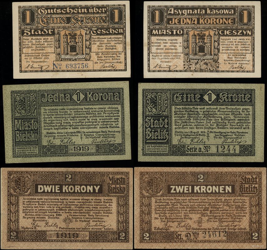 banknoty zastępcze, zestaw 3 banknotów, 1919