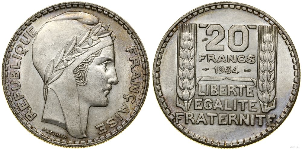Francja, 20 franków, 1934