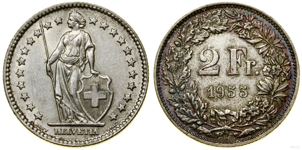 Szwajcaria, 2 franki, 1955 B