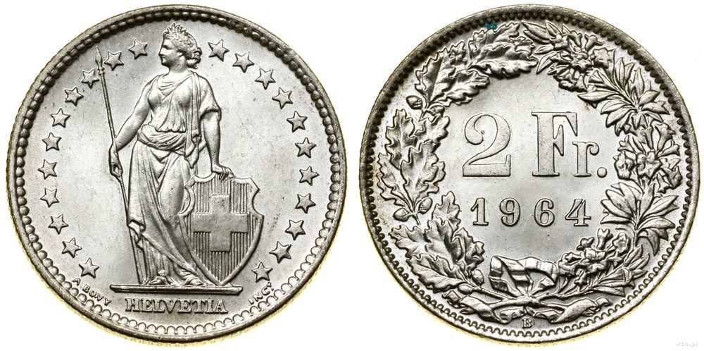 Szwajcaria, 2 franki, 1964 B