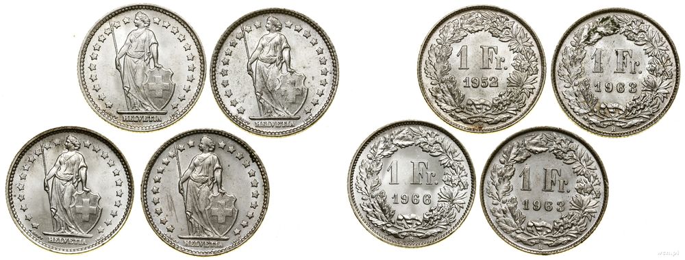 Szwajcaria, zestaw: 4 x 1 frank, 1952–1966