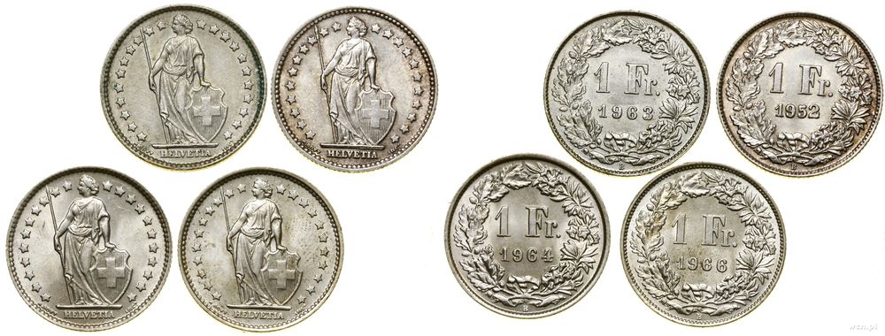Szwajcaria, zestaw: 4 x 1 frank, 1952–1966