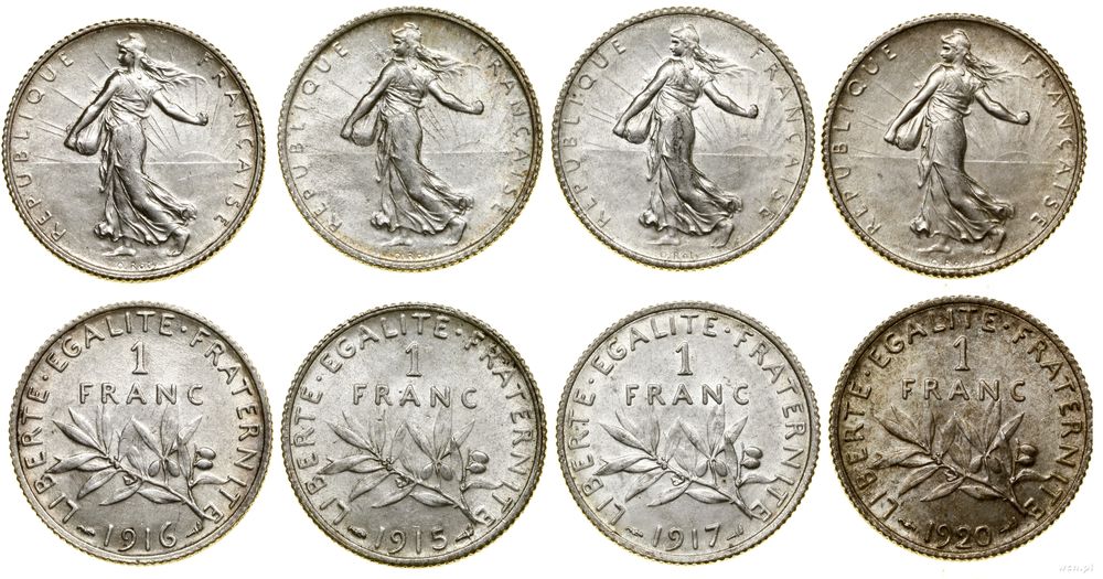 Francja, zestaw: 4 x 1 frank, 1915–1920