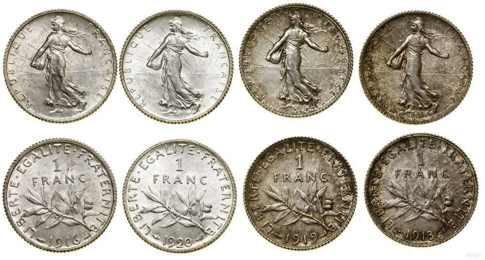Francja, zestaw: 4 x 1 frank, 1913–1920