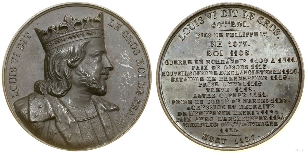 Francja, medal z serii władcy Francji – Ludwki VI Gruby, 1838