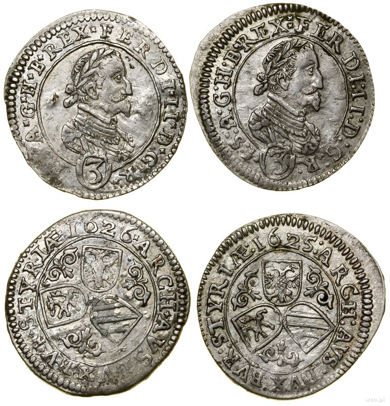 Austria, zestaw: 2 x 3 krajcary, 1625, 1626