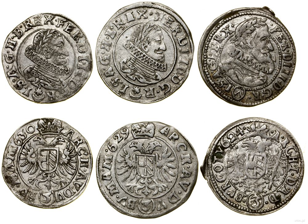 Austria, zestaw: 3 x 3 krajcary, 1624, 1629, 1630