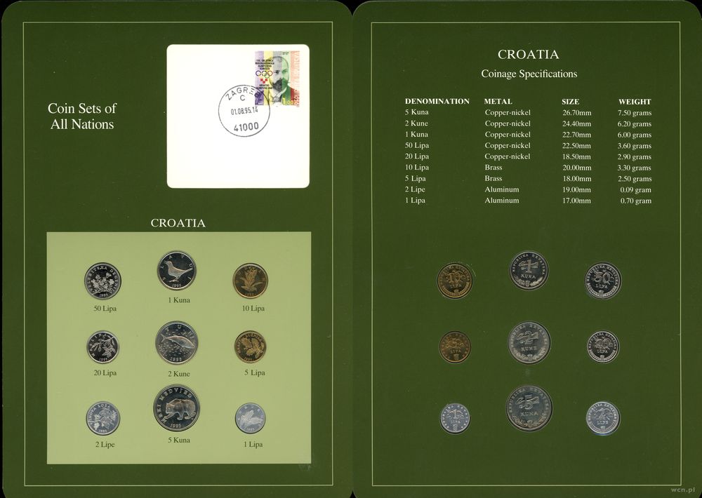 Chorwacja, zestaw 9 monet, 1993–1995
