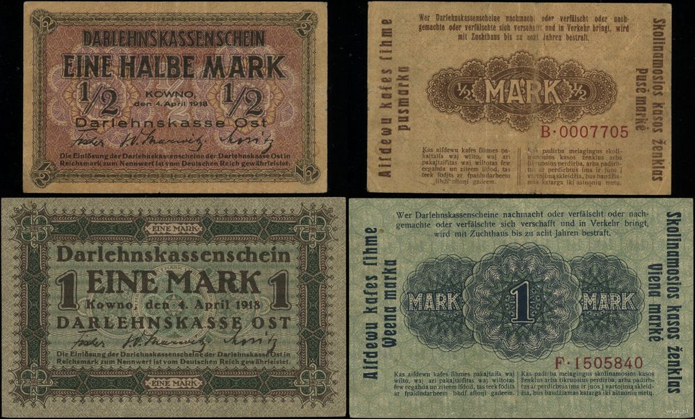 Polska, zestaw: 1/2 marki i 1 marka, 4.04.1918