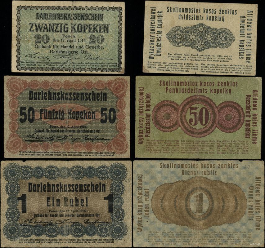 Polska, zestaw 3 banknotów, 17.04.1916